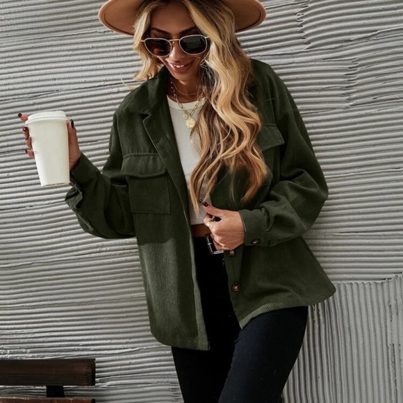 Corduroy boyfriend oversized shacket jacket button up boho tiktok tan khaki - Picture 9 of 14
